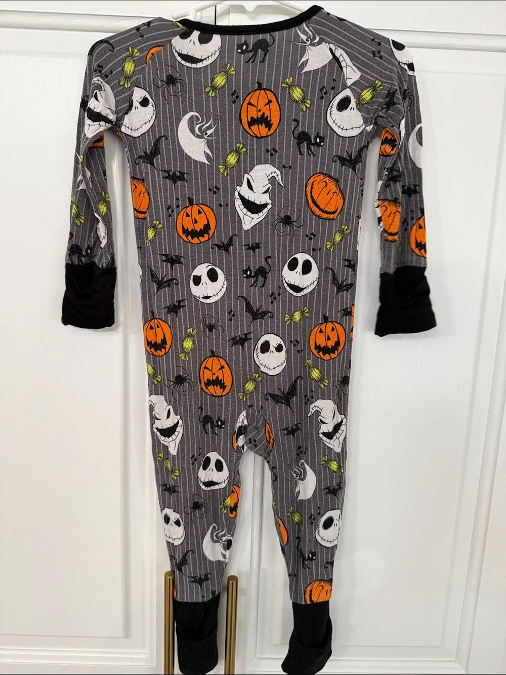 Gray, Orange & Black Jack Skellington Halloween One-Piece